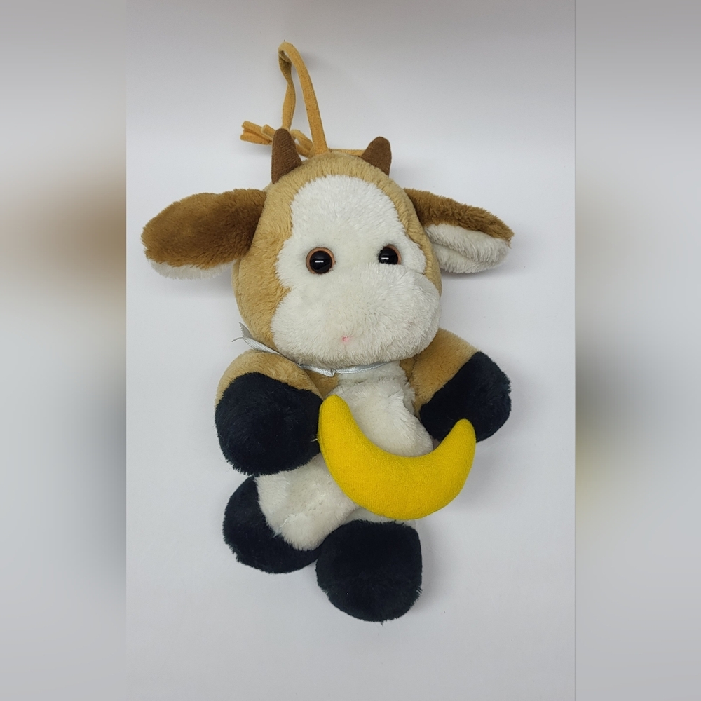 HTF Cow Musical Plush Pull Music Box Dakin Catch a Falling Star Animated Vintage